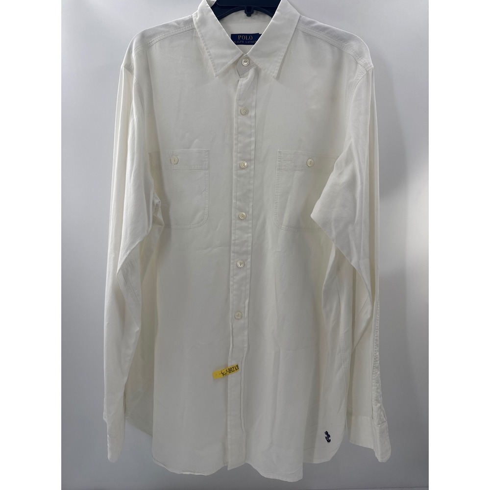 Polo Ralph Lauren Mens XL White Cotton Silk Blend Anchor Embroidered Shirt